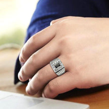 Load image into Gallery viewer, Mens Ring Rectangle Squared Stainless Steel Ring with AAA Grade CZ in Jet - ErikRayo.com
