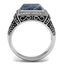 Load image into Gallery viewer, Mens Ring Rectangular Blue Stainless Steel Ring with Semi-Precious Sodalite in Capri Blue - ErikRayo.com
