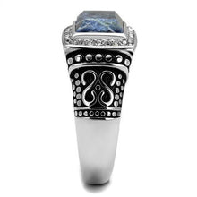 Load image into Gallery viewer, Mens Ring Rectangular Blue Stainless Steel Ring with Semi-Precious Sodalite in Capri Blue - ErikRayo.com
