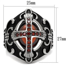 Load image into Gallery viewer, Mens Ring Red Cross Stainless Steel Ring with AAA Grade CZ in Garnet - ErikRayo.com
