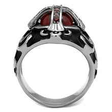 Load image into Gallery viewer, Mens Ring Red Cross Stainless Steel Ring with AAA Grade CZ in Garnet - Jewelry Store by Erik Rayo
