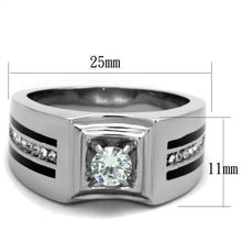 Load image into Gallery viewer, Mens Ring Round Cut Squared Center Stainless Steel Ring with AAA Grade CZ in Clear - Jewelry Store by Erik Rayo
