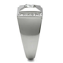 Load image into Gallery viewer, Mens Ring Round Cut Squared Stainless Steel Ring with AAA Grade CZ in Clear - Jewelry Store by Erik Rayo
