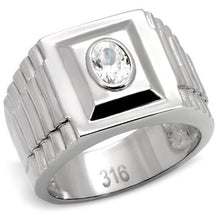 Load image into Gallery viewer, Mens Ring Round Squared Stainless Steel Ring with AAA Grade CZ in Clear - Jewelry Store by Erik Rayo
