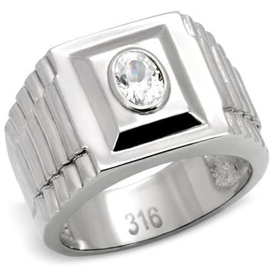 Mens Ring Round Squared Stainless Steel Ring with AAA Grade CZ in Clear - Jewelry Store by Erik Rayo