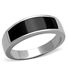 Load image into Gallery viewer, Mens Ring Silver and Black Stainless Steel Ring with Epoxy in Jet - Jewelry Store by Erik Rayo
