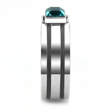 Load image into Gallery viewer, Mens Ring Silver Black Stainless Steel Ring with Top Grade Crystal in Blue Zircon - Jewelry Store by Erik Rayo
