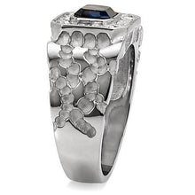Load image into Gallery viewer, Mens Ring Silver Blue Emerald Cut Stainless Steel Ring with Top Grade Crystal in Montana - Jewelry Store by Erik Rayo
