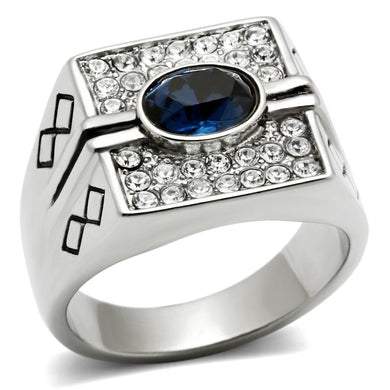 Mens Ring Silver Blue Stainless Steel Ring with Top Grade Synthetic Sapphire in Montana - Jewelry Store by Erik Rayo