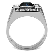 Load image into Gallery viewer, Mens Ring Silver Blue Stainless Steel Ring with Top Grade Synthetic Sapphire in Montana - Jewelry Store by Erik Rayo
