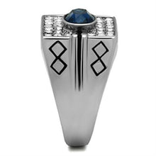 Load image into Gallery viewer, Mens Ring Silver Blue Stainless Steel Ring with Top Grade Synthetic Sapphire in Montana - ErikRayo.com

