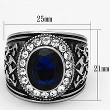 Load image into Gallery viewer, Mens Ring Silver Blue Unique Round Stainless Steel Ring with Synthetic Synthetic Glass in Montana - ErikRayo.com
