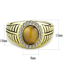Load image into Gallery viewer, Mens Ring Silver Brown Gold Oval Cut Stainless Steel Ring with Tiger Eye in Topaz - Jewelry Store by Erik Rayo

