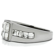 Load image into Gallery viewer, Mens Ring Silver Four Squared Princess Cut Accents Stainless Steel Ring with Top Grade Crystal in Clear - Jewelry Store by Erik Rayo
