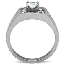 Load image into Gallery viewer, Mens Ring Silver Oval Cut Unique Stainless Steel Ring with AAA Grade CZ in Clear - ErikRayo.com
