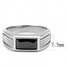 Load image into Gallery viewer, Mens Ring Silver Rectangular Stainless Steel Ring with AAA Grade CZ in Black Diamond - Jewelry Store by Erik Rayo
