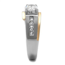 Load image into Gallery viewer, Mens Ring Silver Rose Gold Two Tone Stainless Steel Ring with AAA Grade CZ in Clear - Jewelry Store by Erik Rayo
