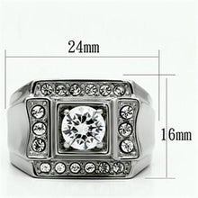 Load image into Gallery viewer, Mens Ring Silver Round Squared Stainless Steel Ring with AAA Grade CZ in Clear - ErikRayo.com
