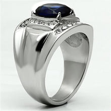 Load image into Gallery viewer, Mens Ring Silver Squared Blue Stainless Steel Ring with Synthetic Sapphire Montana - ErikRayo.com
