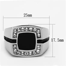 Load image into Gallery viewer, Mens Ring Silver Squared Onyx Stainless Steel Ring with Top Grade Crystal in Clear - Jewelry Store by Erik Rayo
