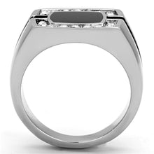 Load image into Gallery viewer, Mens Ring Silver Squared Onyx Stainless Steel Ring with Top Grade Crystal in Clear - Jewelry Store by Erik Rayo
