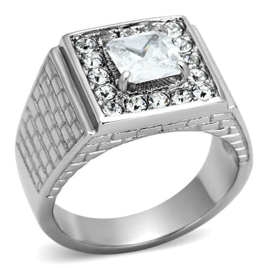 Mens Ring Silver Squared Princess Cut Stainless Steel Ring with AAA Grade CZ in Clear - Jewelry Store by Erik Rayo
