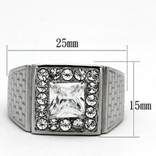 Load image into Gallery viewer, Mens Ring Silver Squared Princess Cut Stainless Steel Ring with AAA Grade CZ in Clear - ErikRayo.com
