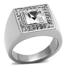 Load image into Gallery viewer, Mens Ring Silver Squared Princess Cut Stainless Steel Ring with Top Grade Crystal in Clear - Jewelry Store by Erik Rayo
