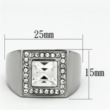 Load image into Gallery viewer, Mens Ring Silver Squared Princess Cut Stainless Steel Ring with Top Grade Crystal in Clear - Jewelry Store by Erik Rayo
