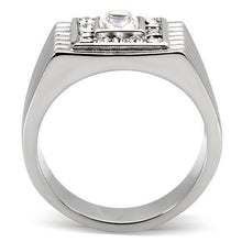 Load image into Gallery viewer, Mens Ring Silver Squared Princess Cut Stainless Steel Ring with Top Grade Crystal in Clear - ErikRayo.com
