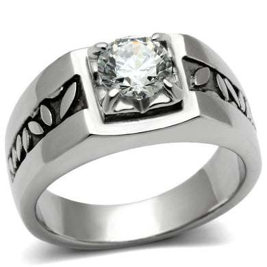 Mens Ring Silver Stainless Steel Ring with AAA Grade CZ in Clear - Jewelry Store by Erik Rayo