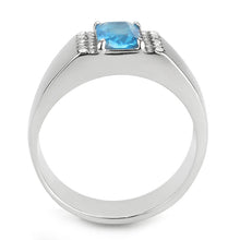 Load image into Gallery viewer, Mens Ring Silver Stainless Steel Ring withBlue Gem in Sea Blue - Jewelry Store by Erik Rayo
