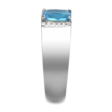 Load image into Gallery viewer, Mens Ring Silver Stainless Steel Ring withBlue Gem in Sea Blue - Jewelry Store by Erik Rayo
