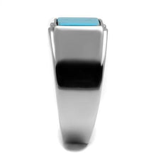 Load image into Gallery viewer, Mens Ring Silver Turquoise Stainless Steel Ring with Synthetic Imitation Amber in Sea Blue - Jewelry Store by Erik Rayo
