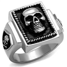 Load image into Gallery viewer, Mens Ring Skull Black Silver Stainless Steel Ring with Epoxy in Jet - Jewelry Store by Erik Rayo
