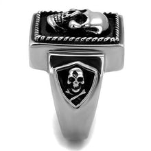 Load image into Gallery viewer, Mens Ring Skull Black Silver Stainless Steel Ring with Epoxy in Jet - Jewelry Store by Erik Rayo
