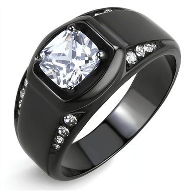 Mens Ring Square Cut Black Stainless Steel Round Band - ErikRayo.com