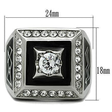 Load image into Gallery viewer, Mens Ring Squared and Round Silver and Black Stainless Steel Ring with AAA Grade CZ in Clear - Jewelry Store by Erik Rayo
