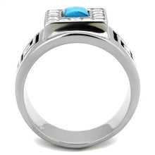 Load image into Gallery viewer, Mens Ring Squared Princess Cut Stainless Steel Ring with Synthetic Turquoise in Sea Blue - Jewelry Store by Erik Rayo
