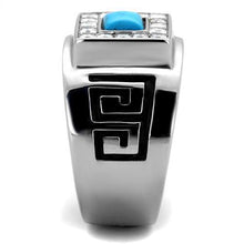 Load image into Gallery viewer, Mens Ring Squared Princess Cut Stainless Steel Ring with Synthetic Turquoise in Sea Blue - Jewelry Store by Erik Rayo

