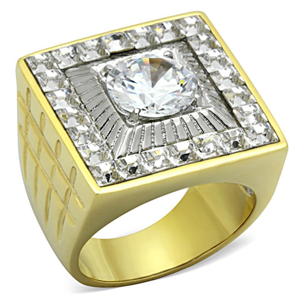 Mens Ring Squared Round Stainless Steel Ring with AAA Grade CZ in Clear - Jewelry Store by Erik Rayo