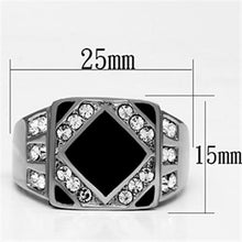 Load image into Gallery viewer, Mens Ring Squared Silver and Black Stainless Steel Ring with AAA Grade CZ in Clear - Jewelry Store by Erik Rayo

