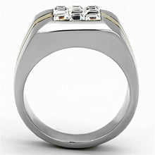 Load image into Gallery viewer, Mens Ring Squared Silver Gold Two Tone Stainless Steel Ring with Top Grade Crystal in Clear - Jewelry Store by Erik Rayo
