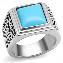 Load image into Gallery viewer, Mens Ring Squared Stainless Steel Ring with Synthetic Turquoise in Sea Blue - ErikRayo.com
