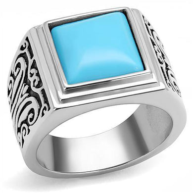 Mens Ring Squared Stainless Steel Ring with Synthetic Turquoise in Sea Blue - Jewelry Store by Erik Rayo