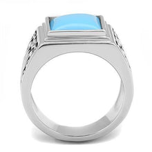 Load image into Gallery viewer, Mens Ring Squared Stainless Steel Ring with Synthetic Turquoise in Sea Blue - ErikRayo.com

