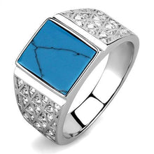 Load image into Gallery viewer, Mens Ring Squared Turquoise 316L Stainless Steel Ring in Sea Blue with Royal CZ Diamonds - Jewelry Store by Erik Rayo
