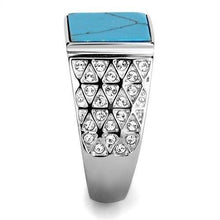 Load image into Gallery viewer, Mens Ring Squared Turquoise 316L Stainless Steel Ring in Sea Blue with Royal CZ Diamonds - Jewelry Store by Erik Rayo
