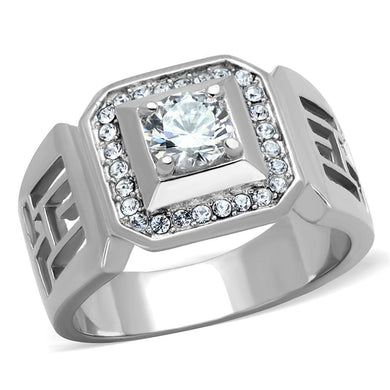 Mens Ring Stainless Steel Squared with AAA Grade CZ in Clear - Jewelry Store by Erik Rayo