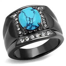 Load image into Gallery viewer, Mens Ring Turquoise with Black Stainless Steel Ring with Synthetic Turquoise in Sea Blue - Jewelry Store by Erik Rayo
